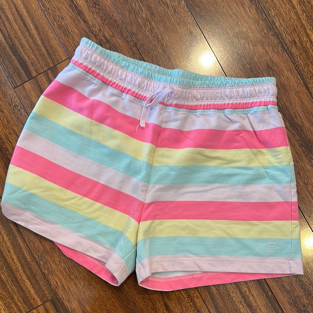 Pink and Yellow Athletic Shorts with Elastic Waistband